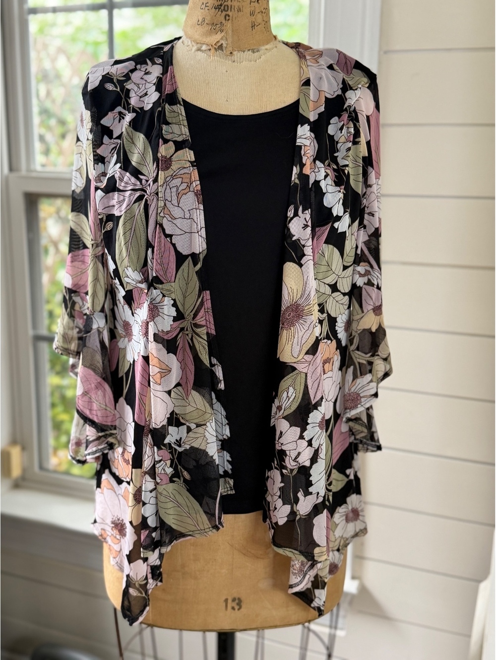 Sara Michelle Floral Kimono Cardigan Cami Set Romantic Chiffon Top Women Medium